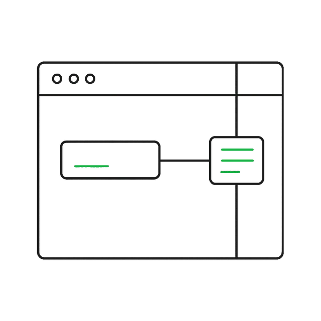 Line drawing of a browser window with a side panel filling one of its fields