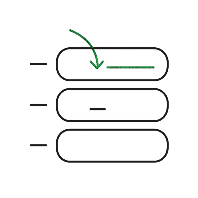 Line drawing of three form fields, two of them receiving values along curved arrows