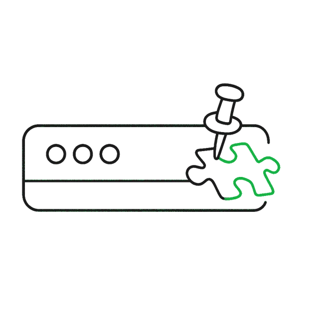 Line drawing of a browser toolbar with an extension puzzle piece being pinned to it